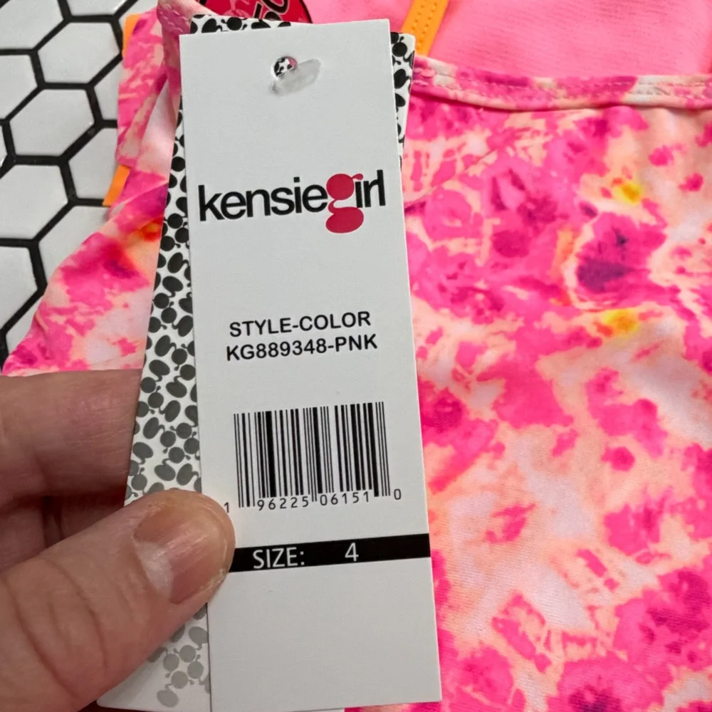 NWT kensie girl Pink and Orange Tie-Dye Ruffle Swimsuit size 4